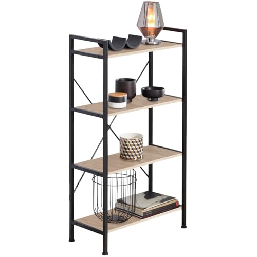 tectake® Estanteria Metalica de Estilo Industrial con Estructura Estable, Sistema Antivuelco, Estantería Madera para Oficina, Mueble Recibidor   Madera Industrial Clara, Roble Sonoma