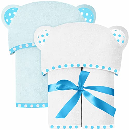 Image of ELSVIN Set of 2 Hooded Baby Towels – White and Blue – Luxurious, Large and Super Absorbent – 30 x 30 Inch – Soft and Suitable for Infants, Toddlers and Kids – 400 GSM