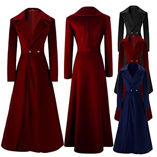 HGps8w Women Vintage Velvet Trench Coat Double Breasted Swing Dress Jacket Winter Warm Long Overcoat Windbreaker2