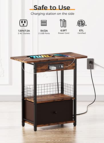 Givebest End Table With Charging Station, Narrow Side Table With Usb Ports And Outlets, Sofa Couch Table For Small Spaces, Slim Bedside Table Nightstand With Storage For Living Room Bedroom Office #TOP3