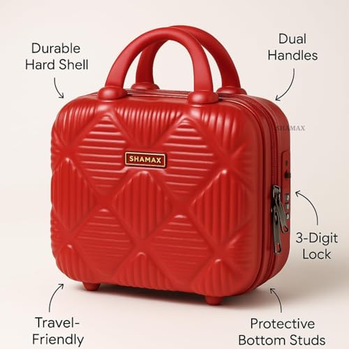 Image of SHAMAX Makeup Organizer Vanity Box for Women Bridal Vanity Case Gift for Women (Red)