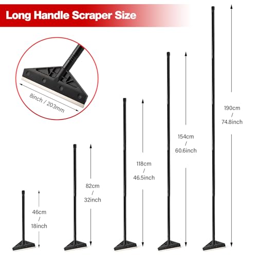Image of Gomake Extendable Floor Scraper Heavy Duty 8 inch Wide Razor Blade Scraper Tool with 18''-74.8 inch （1.5ft- 2.4ft）Long Handle, 5PCS Extra Metal Blades for Cleaning Glass Wall Gum Paint Tile Glue