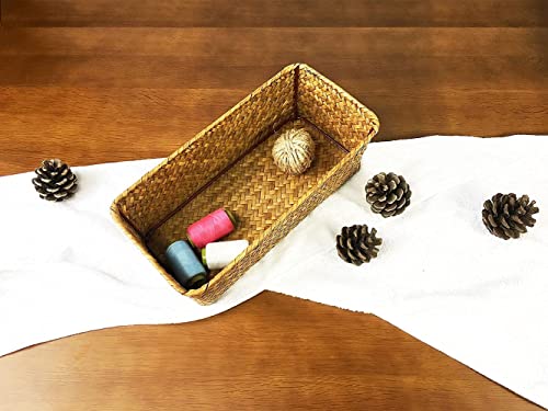 Hand-woven Seagrass Storage Rectangular Basket and Home Organizer Bins,Natural Water Hyacinth Basket SMALL(brown no grid)