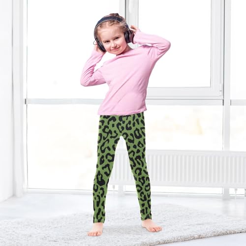 Green Leopard Print Girls Leggings Soft Stretch Workout Yoga Dance Pants for Kids Casual Tights4
