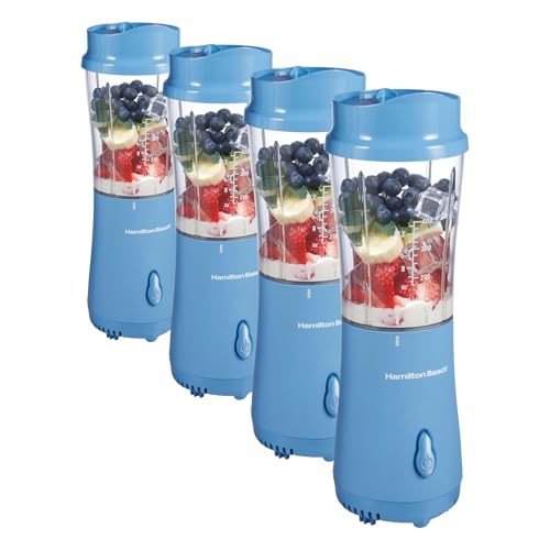 Image of Hamilton Beach Portable Blender for Shakes and Smoothies,14 Oz BPA Free Travel Cup & Lid,Durable Stainless Steel Blades,Personal Smoothie Blender,Tranquil Blue (51172),(Pack of 4)