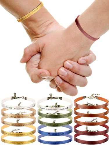 15 Pcs Christian Bracelets for Women Men Inspirational Leather Bible Verse Bracelets God Faith Scripture Friendship Bracelets