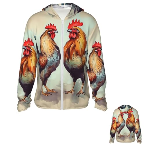 Rooster and Hen Sun Protection Hoodie Jacket UPF 50+ Full Zip Long Sleeve Sun Shirts with Pockets Rash Guard