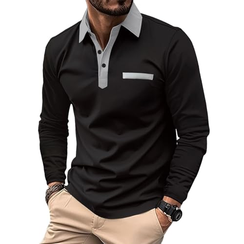 Men's Polo Shirts Long Sleeve Polo T Shirt Classic Casual Golf Shirt with Pocket2