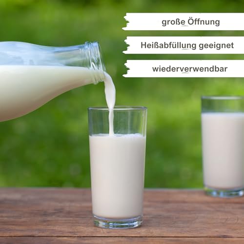 Foto von mikken 4 Glasflaschen 1000ml Saftflaschen Milchflaschen mit 8 Deckeln Weiß inkl. Etiketten