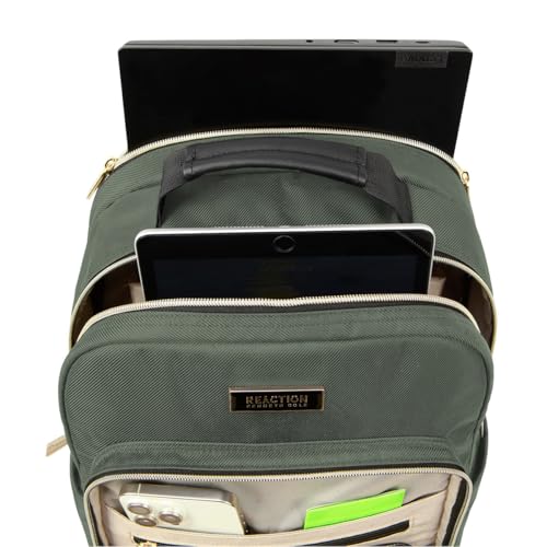 Image of Kenneth Cole REACTION Chelsea 2-Piece Bundle - 20 inch Chevron Expandable 8-Wheel Carry-On Suitcase & Matching 15 inch Laptop Backpack, Olive