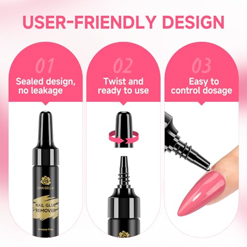 Image of UNA GELLA Quick Removal Gel Nail Glue Remover for Press On Nails: 12ml*2pcs Acrylic Nails Semi Solid Nail Glue Acetone-Free, Not for Gel Polish Base Coat Soak Off Remover Kit Drip Use