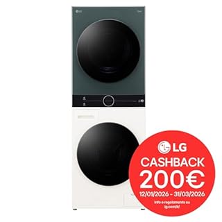 LG WashTower WT1210EGF Colonna Bucato, Lavatrice e Asciugatrice Insieme, Lavatrice 12 Kg Classe A -10% e Asciugatrice 10 kg Classe A+++, Pannello Unico, TurboWash360, Lavaggio a vapore, Beige Green