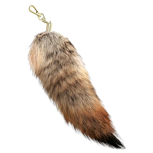 XPEX 1 Stück Fuchsschwanz Anhänger Etwa 40Cm, Therian Tail Keychain Extra Groß, Schlüsselring Tasche Zusätze Auto Schlüsselketten Anhänger Weich Flaumig Dicht Dekoration(Gold) (E)