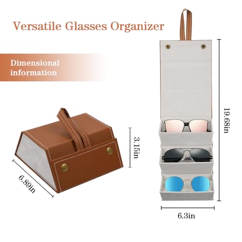 Image of 3 Slots Sunglasses Travel Case,Portable Multiple Glasses Case,Foldable Eyeglasses Case,Suitable for men, women and girls who carry multiple pairs of glasses