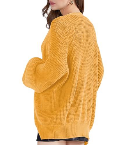 Image of QUALFORT Women's Oversized 100% Cotton Cardigan Sweater | Long Sleeve V Neck Button Down Open Front Knit Outerwear