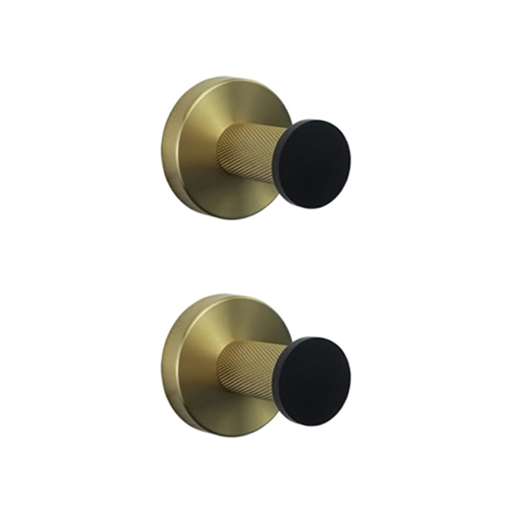 Türhaken Badezimmerhaken Badezimmer-Zubehör-Set aus gebürstetem Gold und mattiertem Schwarz, Handtuchhalter, Taschentuchhalter, Kleiderhaken-Set, Bademantelhaken(Color:2 Pcs Robe Hook)