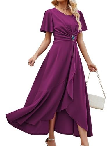 Image of QMZ Wedding Guest Dresses for Women V Neck Cocktail Dress Ruffle Sleeve A Line Evening Party Formal Dresses for Women