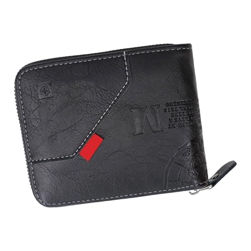 Stylish Men's Short Wallet With Zippers Closure Practical PU Card Holder For Everyday Use And Business