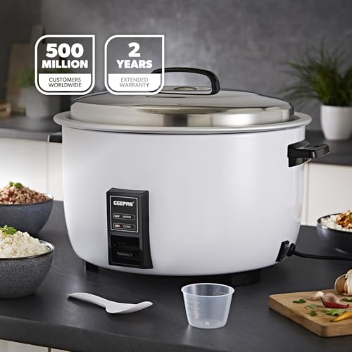 Geepas Commercial Rice Cooker 8L, 2500W | Non-Stick Aluminum Removable Inner Pot | Auto Switch from Cook to Warm | Stainless Steel Lid with Measuring Cup & Spatula | White (Renewed) - Image 3