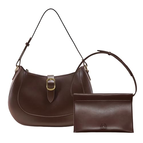 Image of SUNLIGHT LEAVES Vintage Vegan Leather Crescent Hobo Bag For Women Lunar Shoulder Purse Satchel Under Arm Lady Handbag