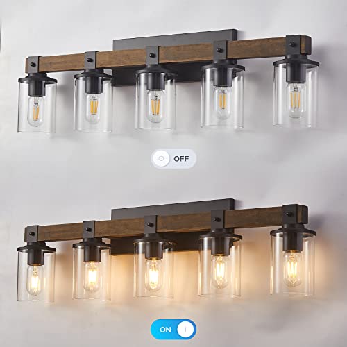 Drnanlit Farmhouse Bathroom Lights Over Mirror,5-Light Rustic Vanity Light Fixture With Clear Glass Shade,Indoor Wall Lighting For Living Room,Bedroom,Kitchen #TOP5