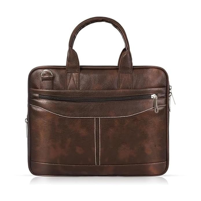 Image of Premium Leather Business Laptop Bag, Brown Messenger Briefcase with Shoulder Strap, Professional Office Work Bag