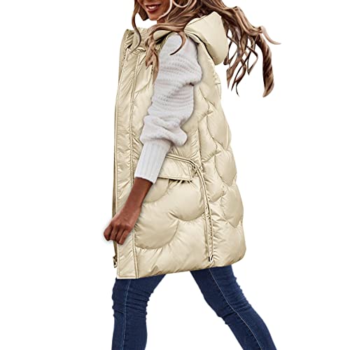 Gilet long d'hiver matelassé à capuche veste épaisse sans manches zippée pour l'extérieur