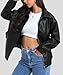 Casly Lamiit Womens Faux Leather Jacket Oversized Motorcycle Bomber Coat Winter Biker Black Jackets 2025 Trendy Street Clothes Black L