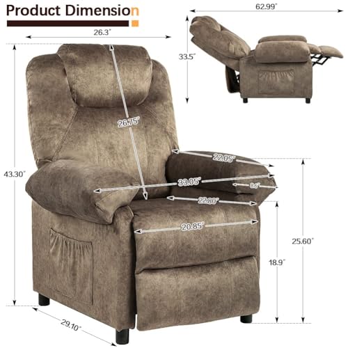 Sillón reclinable pequeño tela marrón miniatura 2