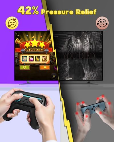 Image of FYOUNG Hand Grips for Switch 1 and Switch 2 Model Controllers, Grip for Switch for Joycon Switch 2 Controller(2 Pack Black Black, Both for Switch 1 and 2)