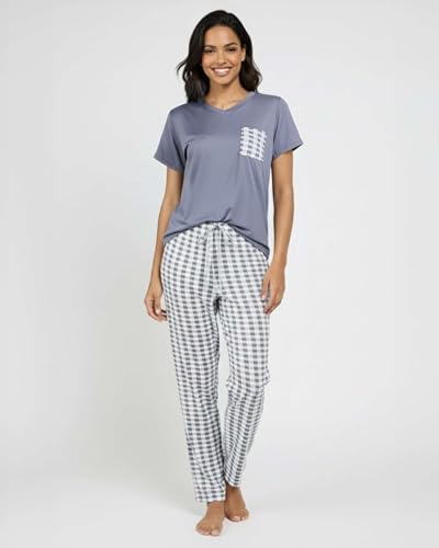 Image of Real Essentials 2 Pack: Women's Comfy Pajama Sets - Short Sleeve Ladies Loungewear Sleepwear PJs (Available In Plus)