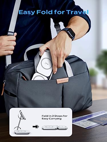 2-in-1 Magsafe Charger Stand, Zinc Alloy Foldable Magnetic Wireless Charger, 20W Portable Fast Wireless Charging Station for iPhone 15/14/13/12 Series, AirPods 3/Pro/2