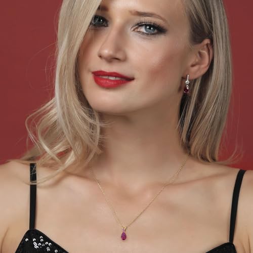Gem Stone King 14K Yellow Gold Red Created Ruby and Pink Created Sapphire Pendant Necklace for Women | 1.47 Cttw | Gemstone July Birthstone | Pear Shape 9X6MM | With 18 Inch Chain4