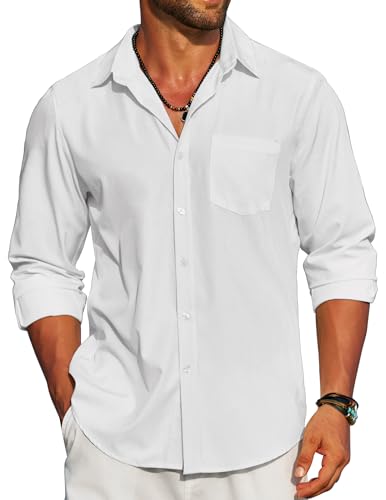 COOFANDY Men's Linen Long Sleeve Shirts Casual Button Down Untucked Shirt Vacation Wedding Shirts with Pocket