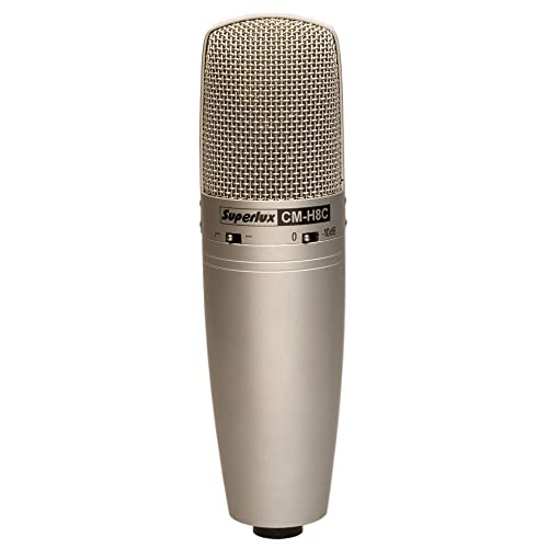 Image of Superlux Large-Diaphragm Condenser Microphone, Multi-Pattern Studio Mic (Cardioid, Omni, Figure-8) 1 inch Capsule, Transformer Output, 30Hz-20kHz, Champagne Silver + Case