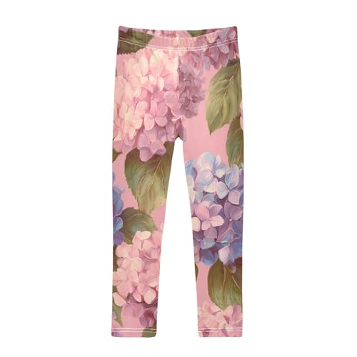 Colored Hydrangea Flowers Girls Leggings Stretchy Dance Pants for Kids