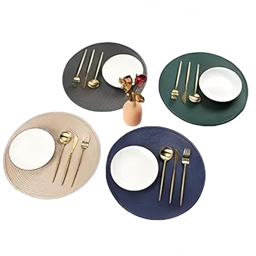 JinweiS Home Fashion - Manteles individuales redondos de plástico de polipropileno tejido de 6 piezas, 38 cm, marrón claro