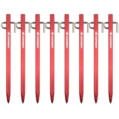 【業界初】AVOFOREST 鍛造ペグ アルミ製 ペグ 20cm/30cm 4本/8本セット 一体成型 ステンレス製フック テントペグ 超軽量 高強度 錆びにくい テント用 タープ用 アウトドア/キャンプ 用品 岩場 砂浜 砂利 硬い土 芝生(赤色, 20