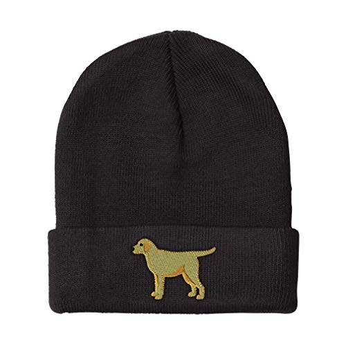 Speedy Pros Beanies for Men Yellow Labrador Embroidery Dogs Labrador Winter Hats for Women Acrylic Skull Cap 1 Size Black Design Only