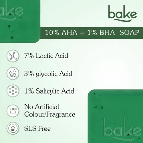 Image of BAKE 10% AHA + 1% BHA Scrub Treatment Soap with Lactic Acid, Glycolic Acid, 1% Salicylic Acid | For Clogged Pores, Exfoliation, Strawberry Skin & Bright Underarms | Soap for Women & Men | 100g x 4 (Pack of 4)