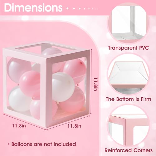 Image of Ledido Baby Boxes with Letters for Baby Shower Decorations with 38 Balloons, 4 pcs Clear Balloon Boxes Blocks for Boys Girls Gender Reveal Decorations Birthday Backdrop Party (Pink)