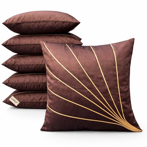 Image of LOFEY Dupion Silk Cushion Cover, 16 x 16 Inch (40 x 40 cm), Decorative Sofa Pillow Cover, Zipper Closure (2, Brown)