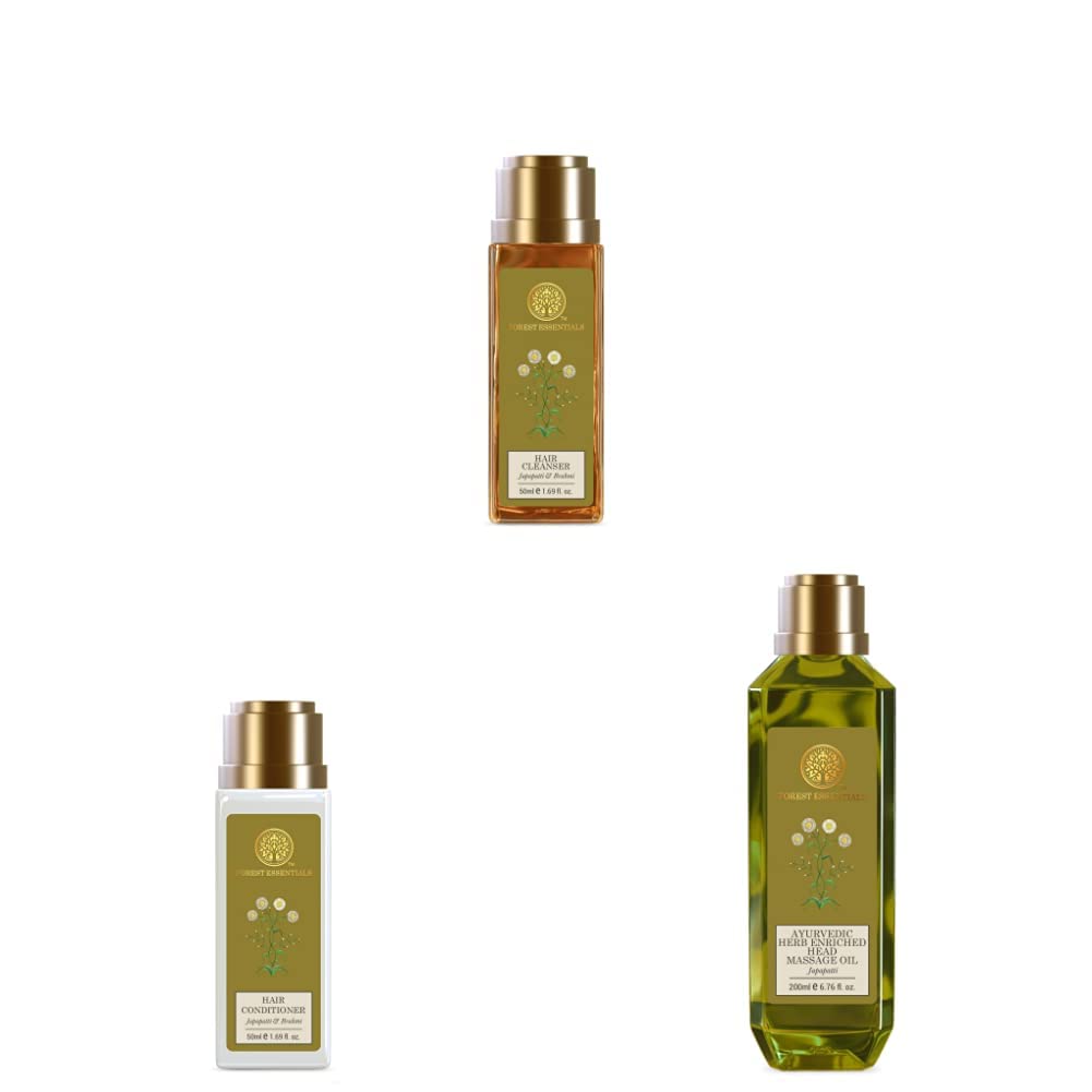 Forest Essentials Hair Conditioner,Hair Cleanser Japapatti and Brahmi, 50ml & FE Ayurvedic Herb Enriched Head Massage Oil Japapatti 200 ml-image-38