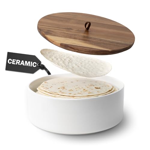 Tortillada - Tortilla Warmer Ceramic with Lid 9 Inch, Bread Warmer, Pancake Warmer, Tortilla Holder with Lid - Microwave-Safe