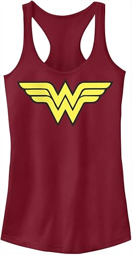 WARNER BROS Camiseta sin mangas con diseño de emblema de mujer Wonder de ajuste delgado, dobladillo redondo y espalda cruzada