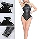 Sexy Damen Wetlook Leder Body Dessous Set - Bodysuit BH Rückenfrei Unterwäsche - PU Leder Halsband Erotik String Unterwäsche - Clubwear Mit Neckholder