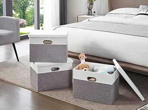 DECOMOMO Storage Box with Lid, Large Stackable Storage Basket with Lid Toy Box Storage Baskets for Shelves Kids Nursery Clothes Shoes Books Closet (Set of 3, Grey & White) 4 41iUAzfz4sL. AC