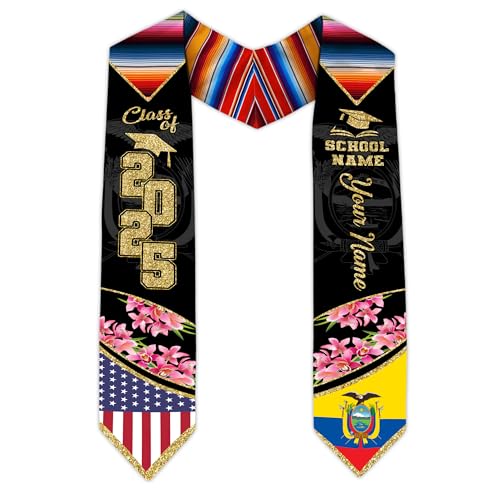 MonkeyVan Ecuador Graduation Stole, Ecuadorians American Flag Graduation Sash 2025, Ecuadorians Graduation Sash Style 6