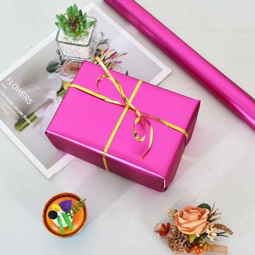 BEISHIDA Hot Pink Wrapping Paper Roll, Metal Matte Solid Color Gift Wrapping Paper for Christmas Wedding Graduation Birthday(17inches X 32.8ft)