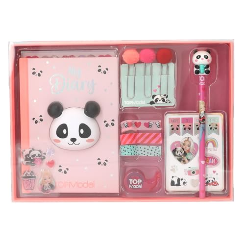 Depesche 13904 TOPModel Create Your Diary: set de diario con cuaderno en rosa y una cabeza de panda en 3D, incluye cinta washi, pegatinas, lápiz y mucho más.